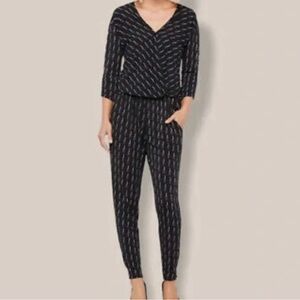 NWT Peyton Jensen ❤️ Leena Surplice Black Patterned Jumpsuit Sz S